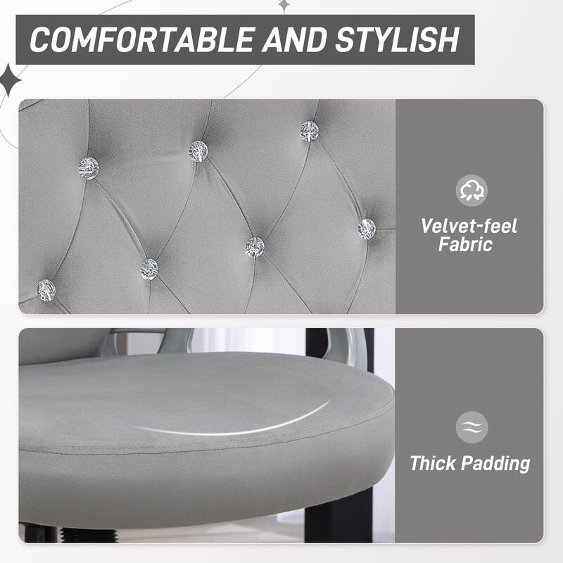 Velvet Tufted Adjustable Height Swivel Office Chair with Crystal Buttons and Tilt Function - 24" W x 24" D x 41" -45" H