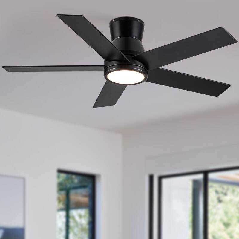 52" Brushed Nickel Lowe Profile Ceiling Fan with Light - Black