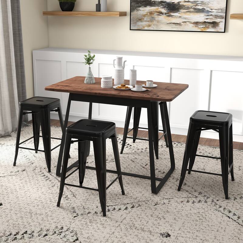 Gymax 24'' Metal Bar Stools Set of 4 w/ Square Seat Patio Bar Stools