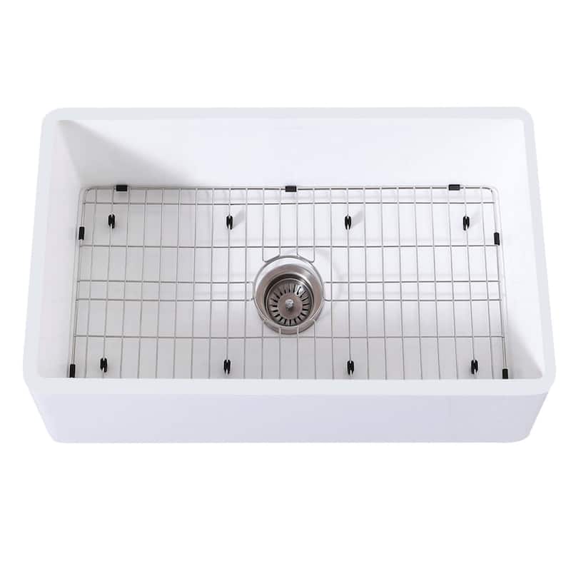 Kingston Brass Arcticstone 30" Farmhouse Single Basin Stainless Steel - Matte White / Brushed Stainless Steel