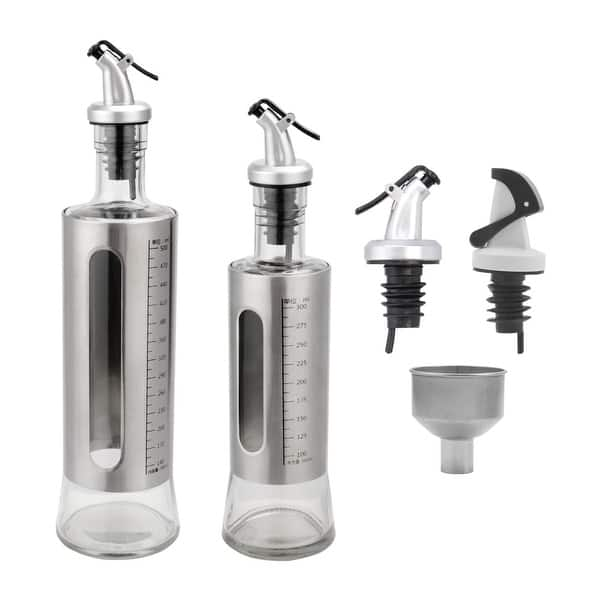 GlassOlive Oil Bottle Set with Spare Pour Spout Vinegar Container 2pcs -  Silver - Bed Bath & Beyond - 30593903