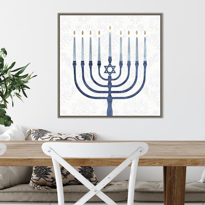Sophisticated Hanukkah II by Victoria Borges Canvas Art Framed - Sylvie Greywash