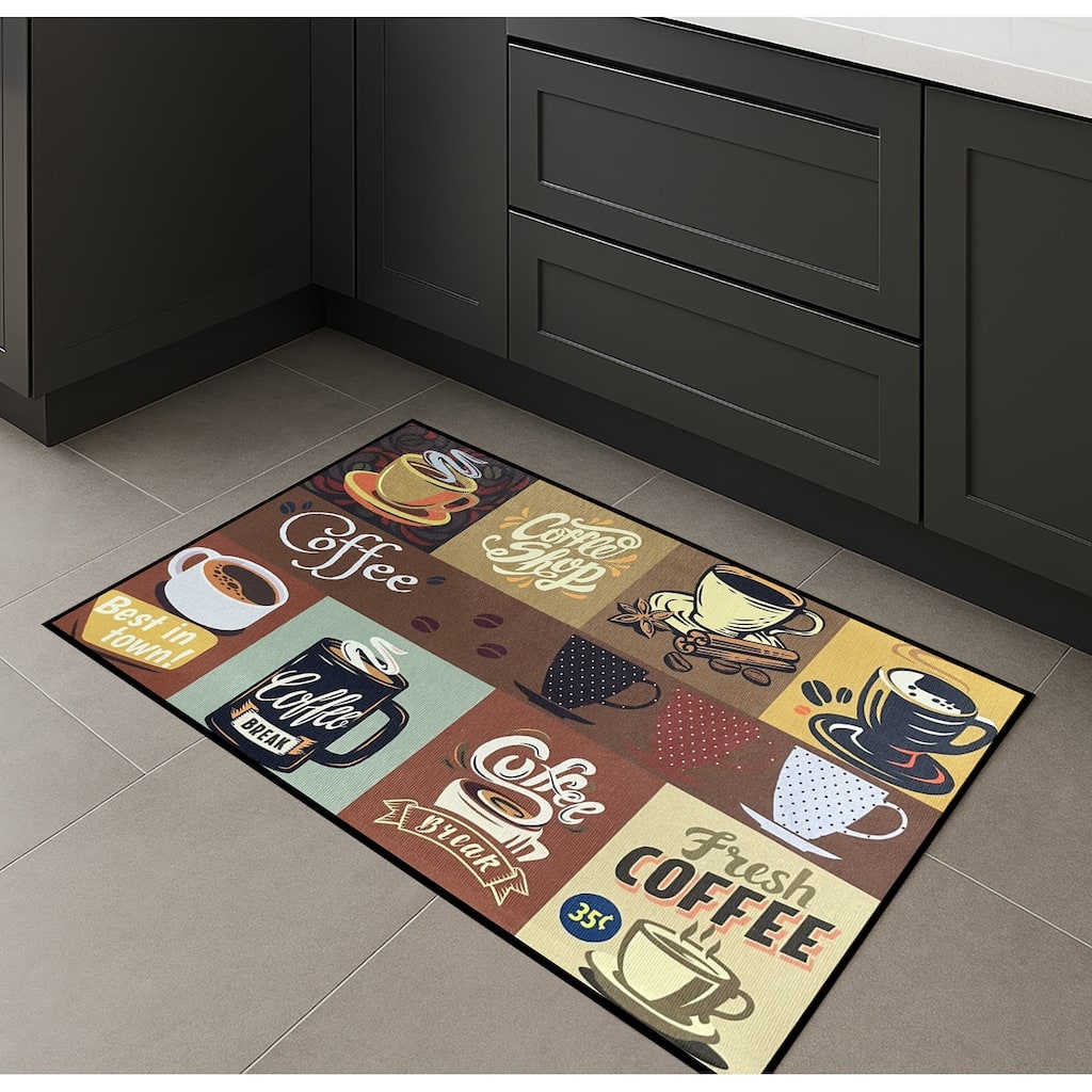 28" x 17" - Multicolor Coffee Modern Non-Slip Washable Low Pile Kitchen Mat - 28" x 17"