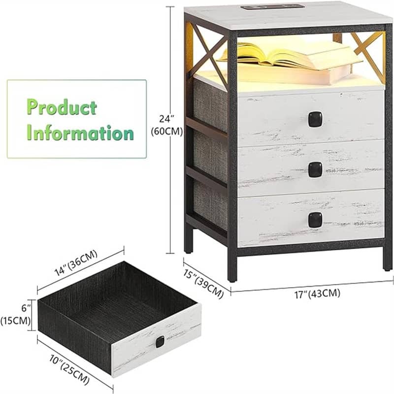 LED Nightstand with Wireless Charging Station