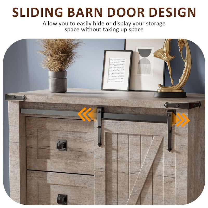 Farmhouse 5 Drawers Dresser, Vintage Chest of Drawers with Barn Door