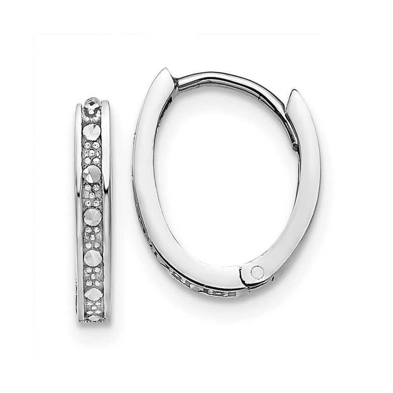 Curata 14k White Gold 12x2mm Sparkle Cut Hinged Hoop Earrings