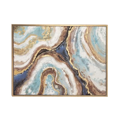 Canvas Geode Enlarge Slice Living Room Framed Wall Art with Gold Foil Accents - Blue - Roche River Decor