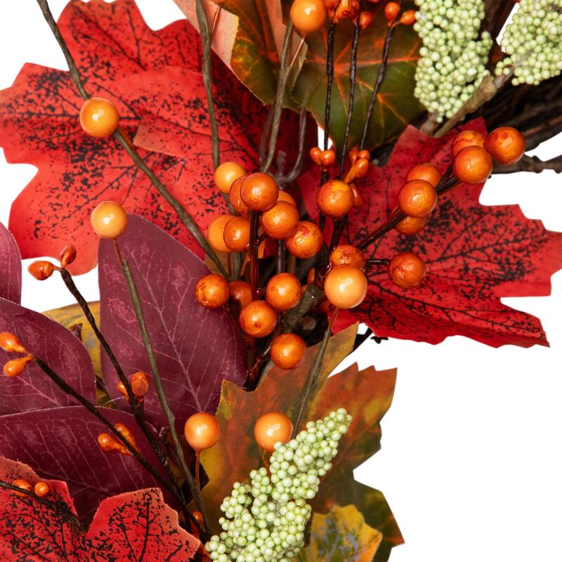 Leaves and Berries Artificial Fall Harvest Wreath - 20"