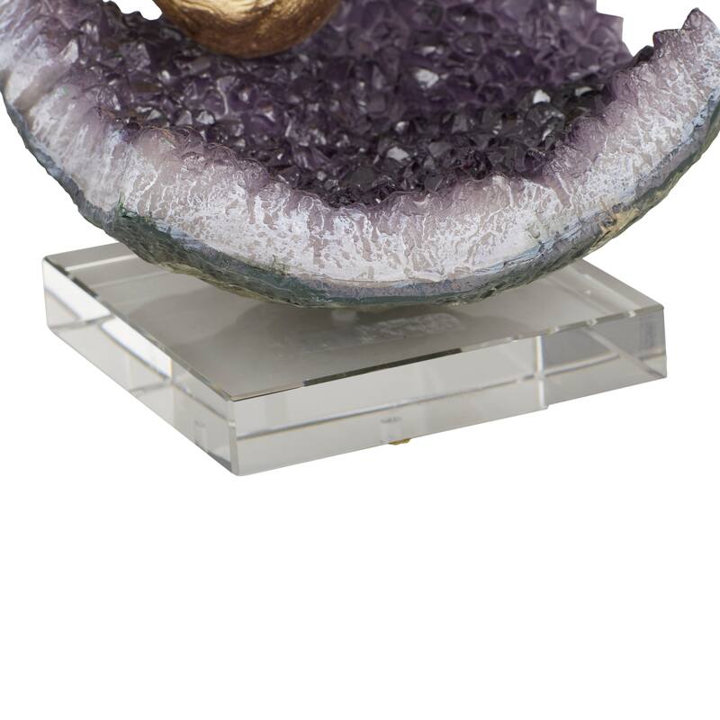 Multi Colored Polystone Bird Decorative Sculpture with Amethyst and Acrylic Stand