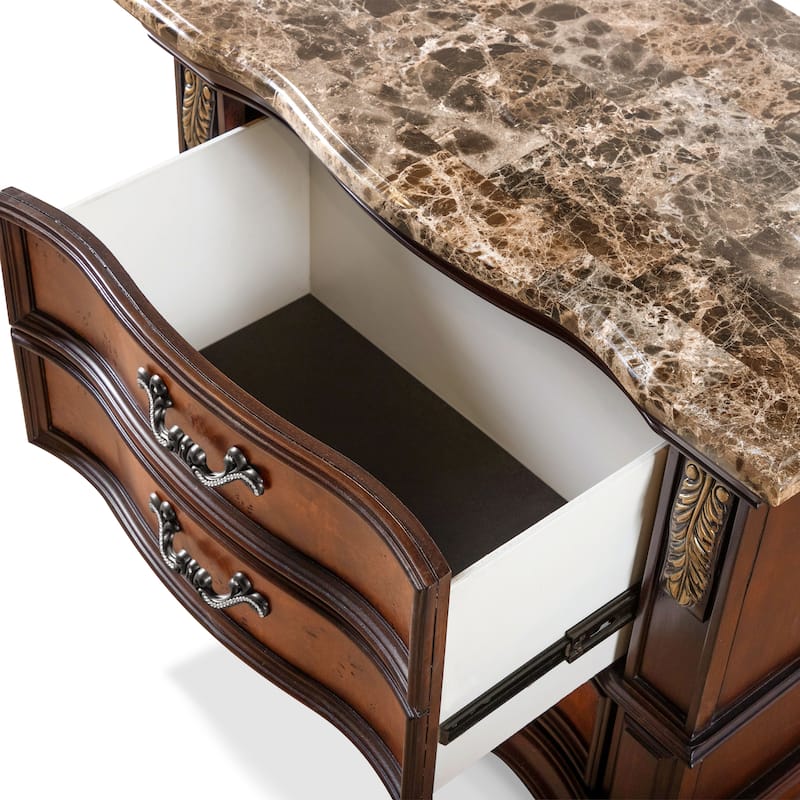 Furniture of America Cresswell Traditional Dark Cherry and Oak Stone Top 3-Drawer Nightstand