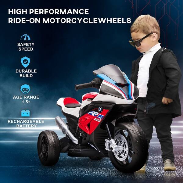 slide 2 of 5, Red Kids Ride on Motorcycle Three Wheels Motorcycle with USB, AUX, Music and Headlight Toddler Red