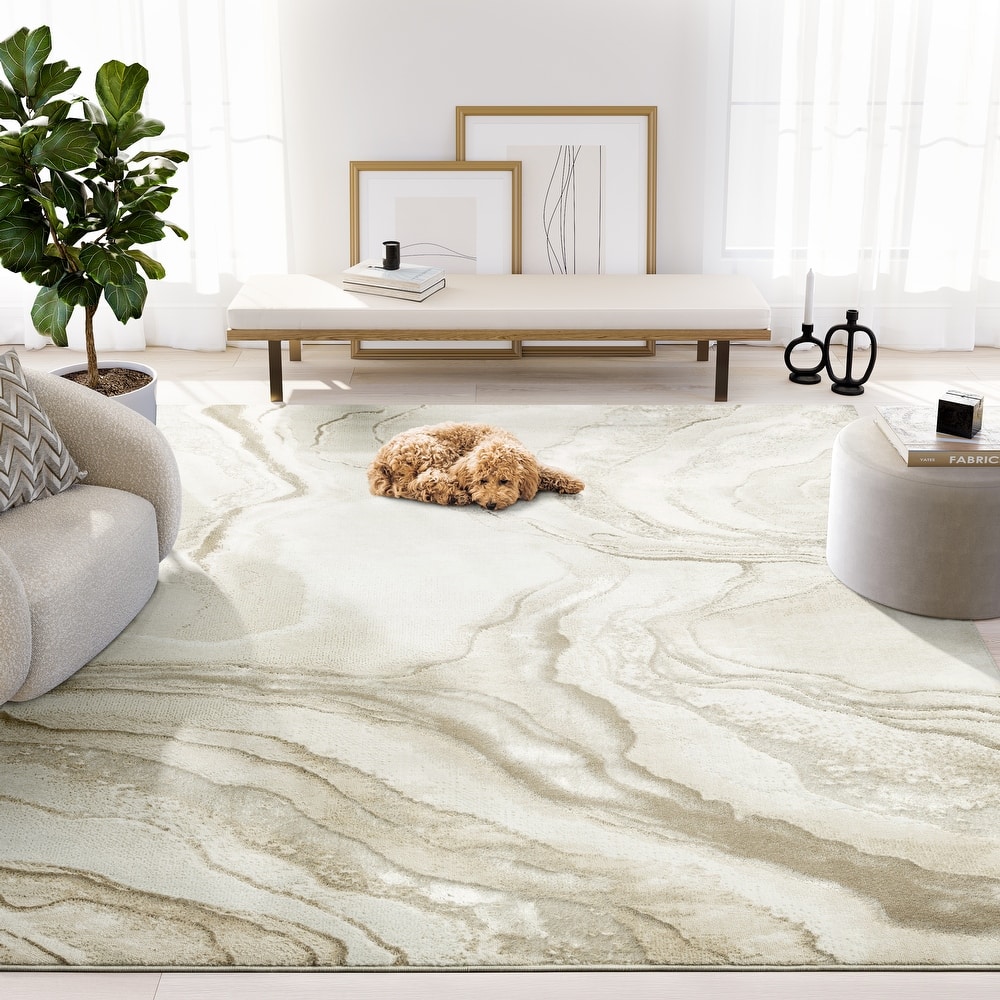 Abani Glam GLA110A Beige Cream Abstract Stone Area Rug