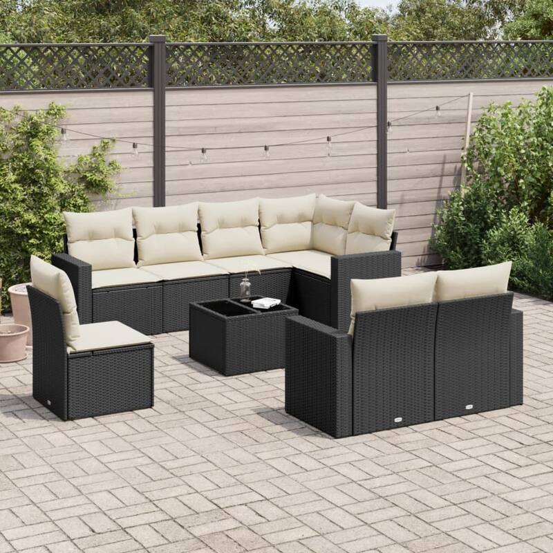 vidaXL Patio Sofa Set with Cushions Outdoor Furniture 8 Piece Poly Rattan - Black and Cream With table - 21.7 x 21.7 x 14.6 in (W x L x H)