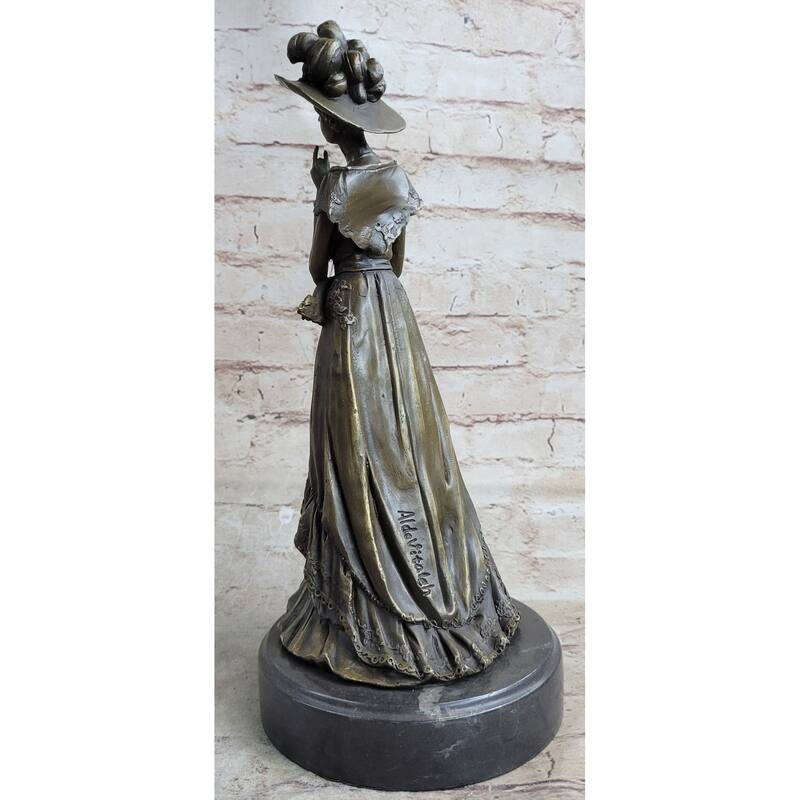 Young Woman In Victorian Fashion Hat Bronze Metal Figure Statue Sculpture Decor