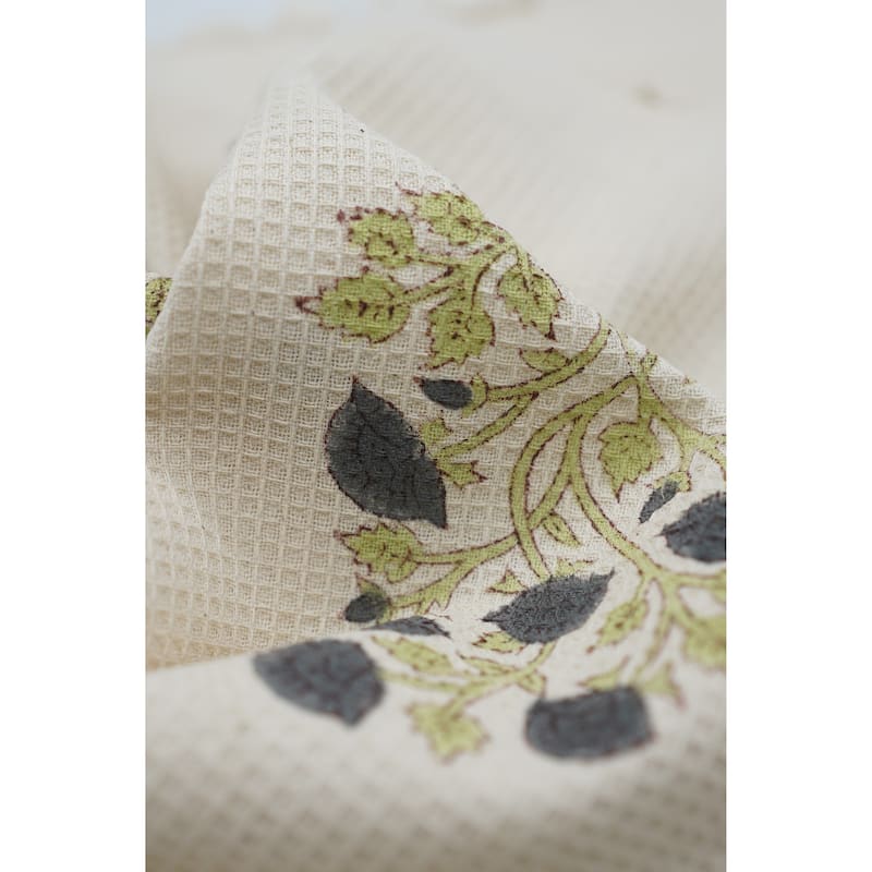 Fabdivine Hand Block Floral Print Waffle Weave Kitchen, Dining Room Use, Gift Hand Towel