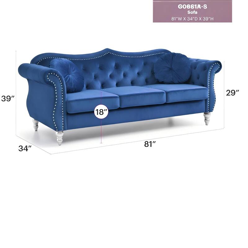 Navy Blue Velvet Sofa, 82x35x34 inches