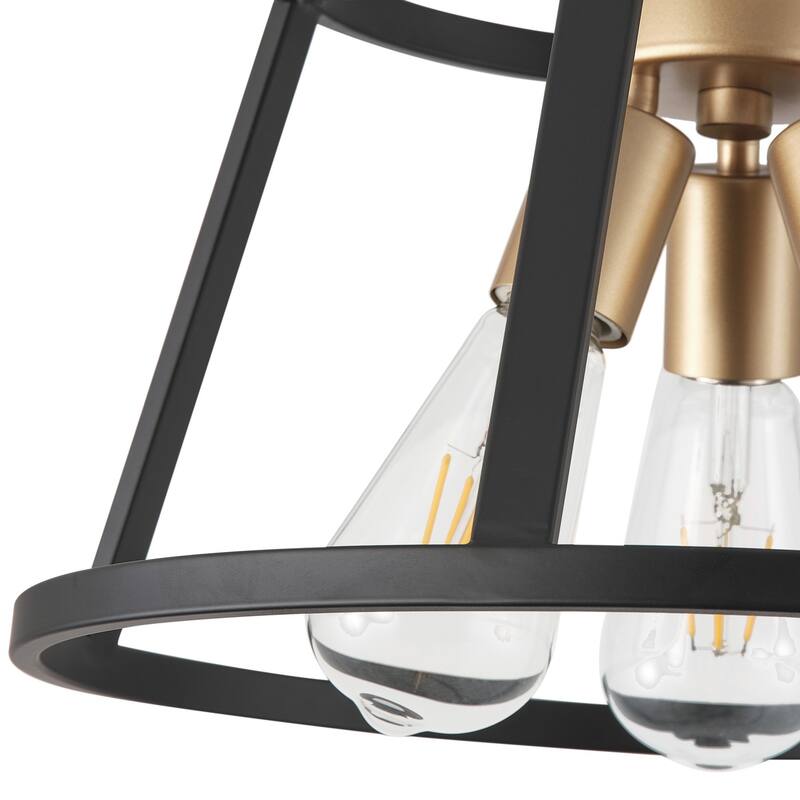 Matte Black 3-Light Openwork Metal Drum Shade Semi-Flush Mount Ceiling Light Fixture