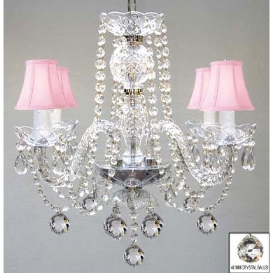 Murano Venetian Style All Crystal Chandelier Lighting With Crystal Balls & Pink Shades
