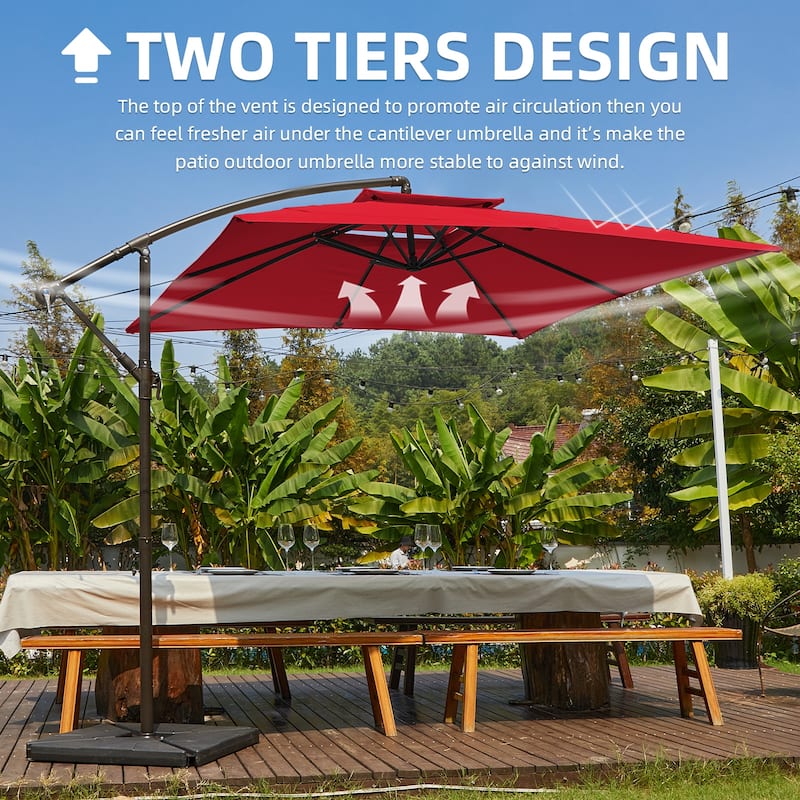 8ft×8ft Square Steel Crank-lift Cantilever Umbrella With Weighted Base
