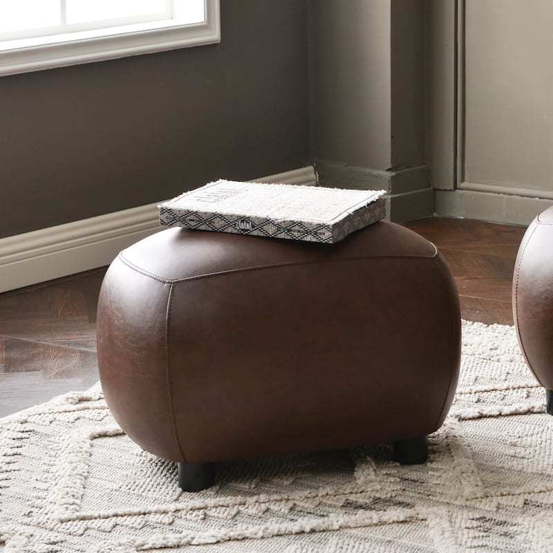 KINWELL 23" Wide Faux Leather Upholstered Ottoman Footrest, PU Entryway Footstool - Dark Brown - Set of 1