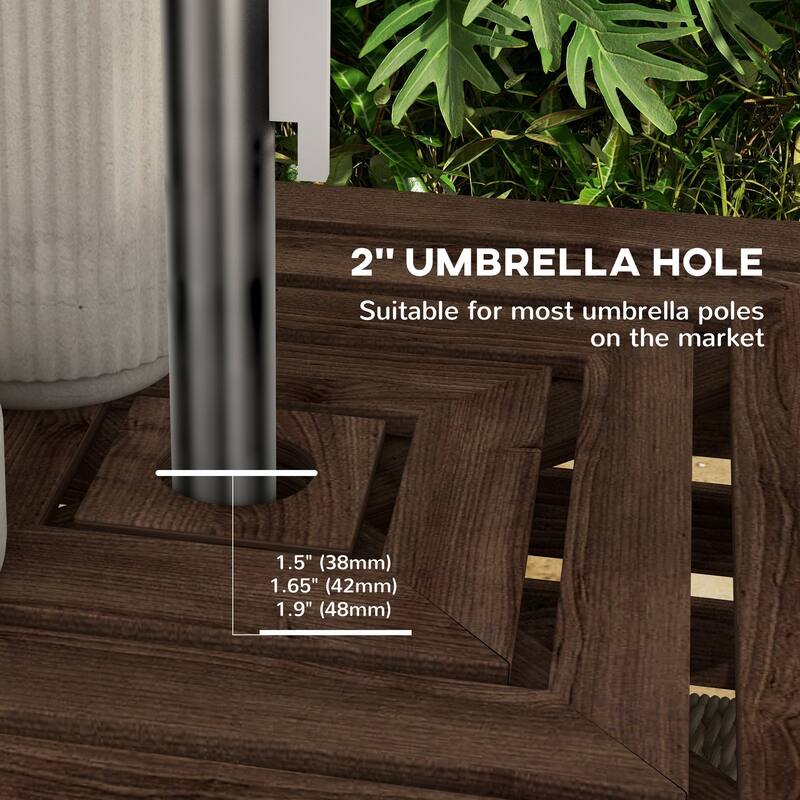 Wooden Umbrella Stand Storage Box with Coffee Table Top Fits 1.5 to 1.9 Inch Poles for Outdoor Patios