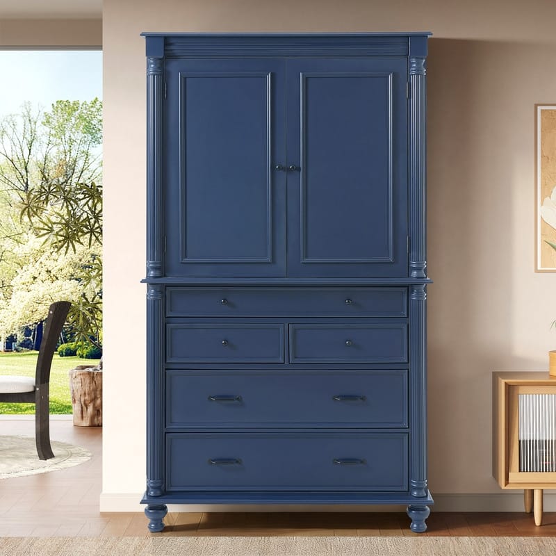 Farmhouse 77.3" Tall Kitchen Pantry Cabinet with 5 Drawers, 6 Door Shelves, 2 Adjustable Shelves