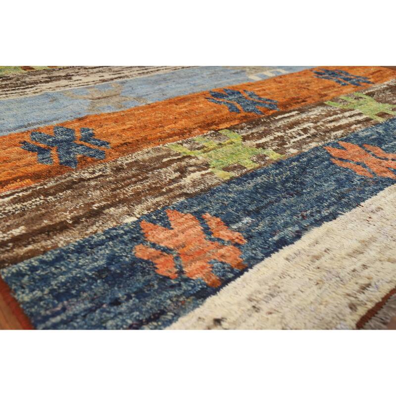 Striped Colorful Moroccan Oriental Area Rug Hand-Knotted Wool Carpet - 6'9" x 9'8" - 6'9" x 9'8" - Multi-Color