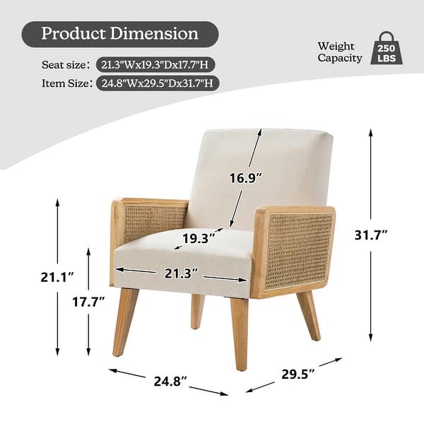 dimension image slide 6 of 16, Carmina Upholstered Accent Chair with Natural Rattan Arms by HULALA HOME