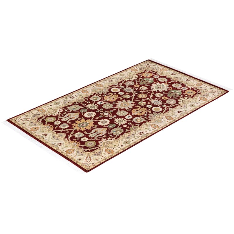 Overton Handknotted Wool Traditional Oriental Orange Area Rug - 3' x 5'