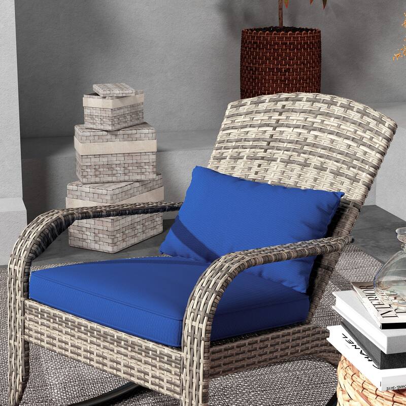 Outsunny Outdoor Wicker Adirondack Rocking Chair, Patio Rattan Rocker Chair with High Back, Seat Cushion