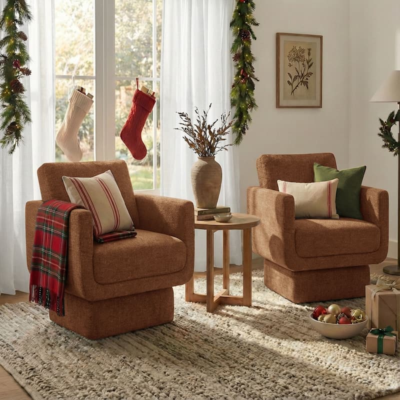 Upholstered Swivel Barrel Accent Chair(Set of 2)