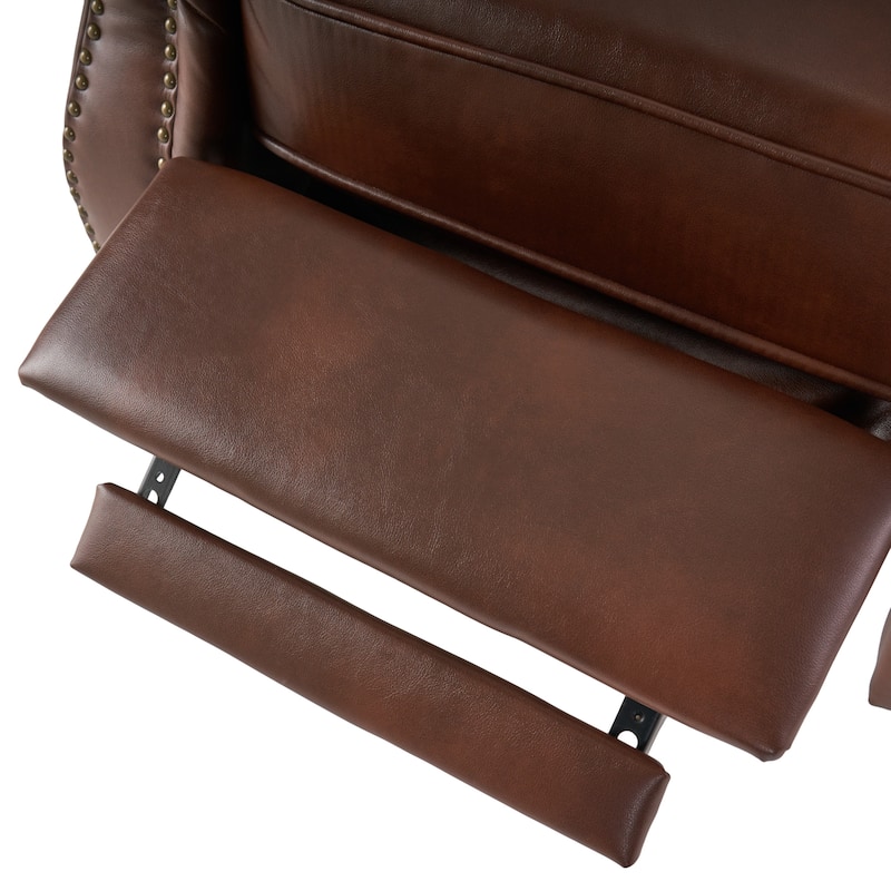 Roomfitters Push Back Recliner Chair, Classic Leather Recliner with Nailhead Trim for Living Room, Brown
