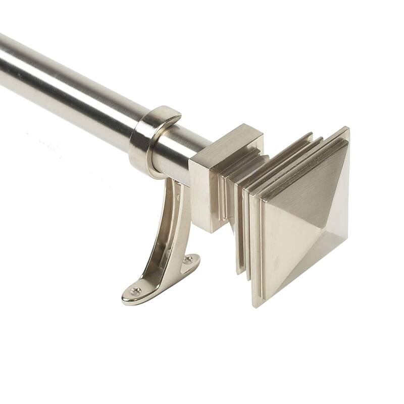 Deco Window 1 Inch Adjustable Curtain Rod for Windows & Doors Curtains with Square Finials & Brackets Set - Silver - 2 Pack | 36" to 66"