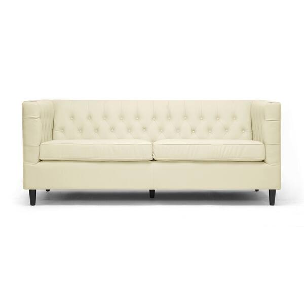 Shop Cassandra Cream Bonded Leather Sofa Button Tufted W Removable Seat Cushion Overstock 20086755
