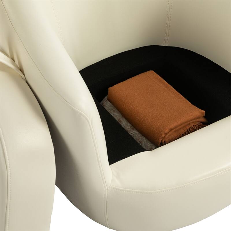 Upholstered Swivel Barrel Armchair with Storage and Metal Base