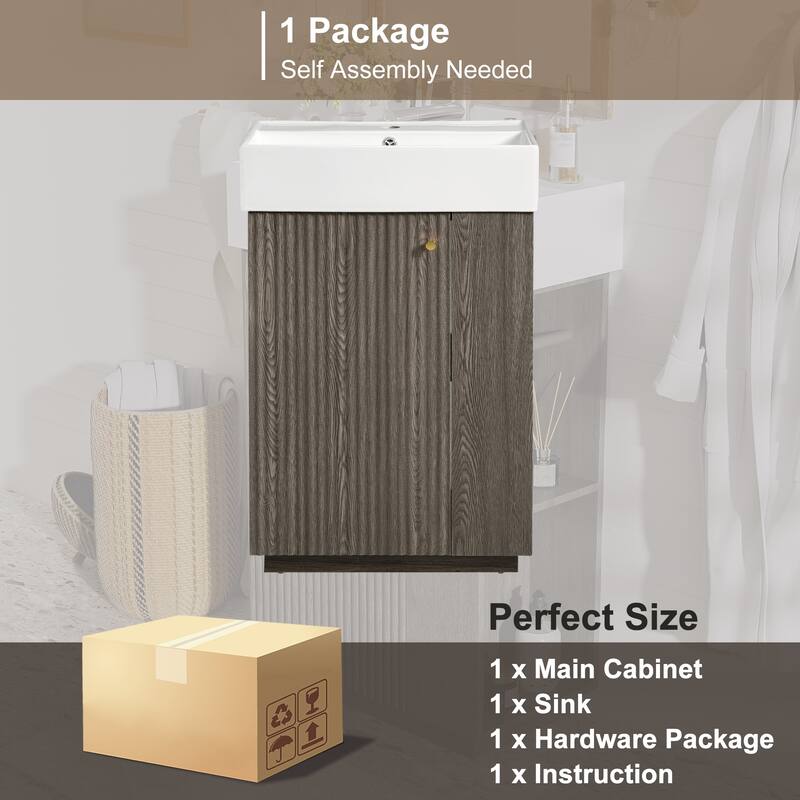 GDFStudio - Malisa Rustic 21.6" Freestanding Wood Grain Cabinet Bathroom Vanity with Ceramic Sink, Door & Storage