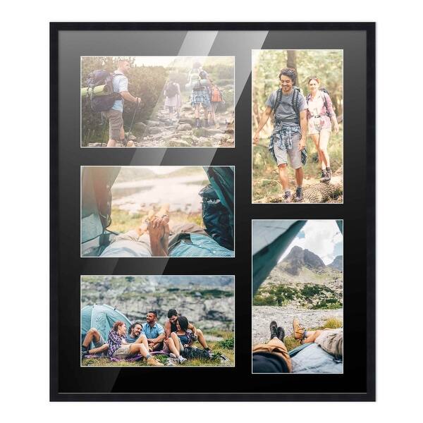 12x14 Black Wood Collage Frame with a Black Mat for 4x6 Pictures Bed