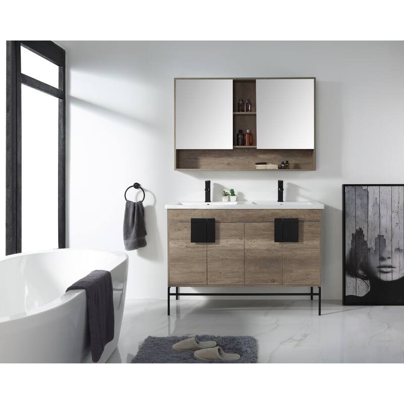 Modern Bathroom Vanity Set, Vitreous China Double Sink Top 48"