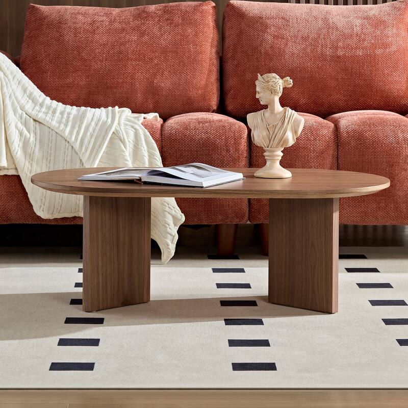39.37 Inch Modern Coffee Table Oval Coffee Table Small Coffee Table with Base, for Living Room, Bedroom