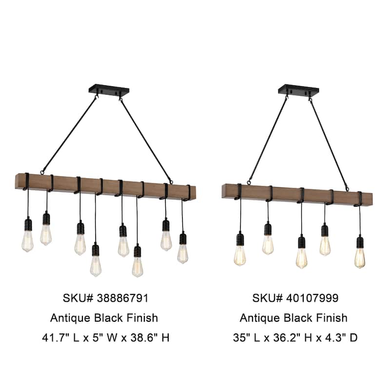 Irma Natural Wooden Beam Linear Chandelier with 5 Lights - Antique Black