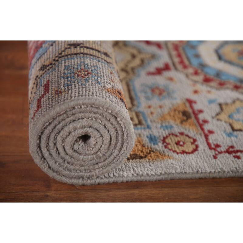 Geometric Kazak Indian Runner Rug Handmade Wool Carpet - 2'6"x 7'11"