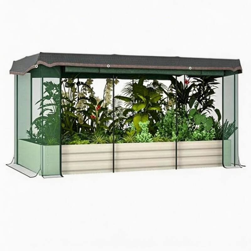 4 x 3 x 1 FT Galvanized Rectangular Raised Garden Bed with Insect Screen and Built-In Irrigation System Silver