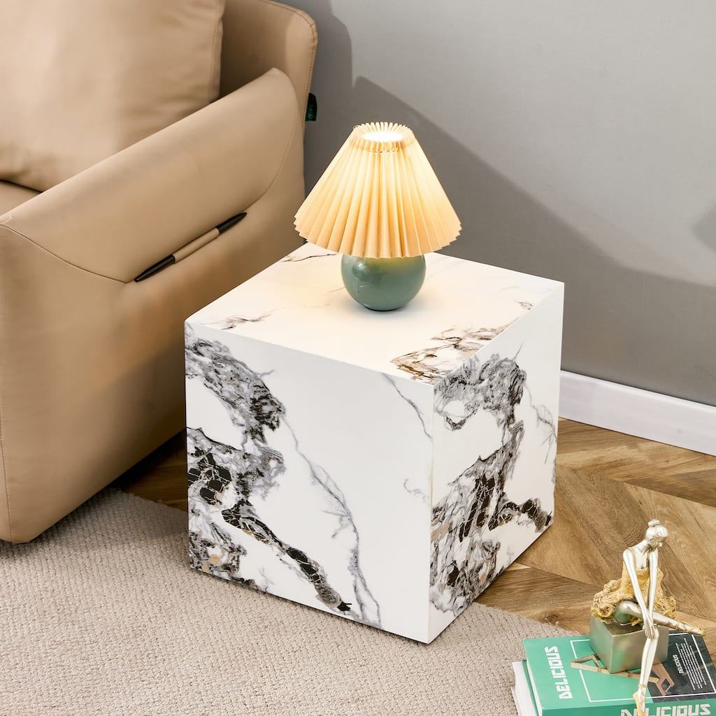 GDFStudio Kaelthas Wood Cube Coffee Table with Marble Texture