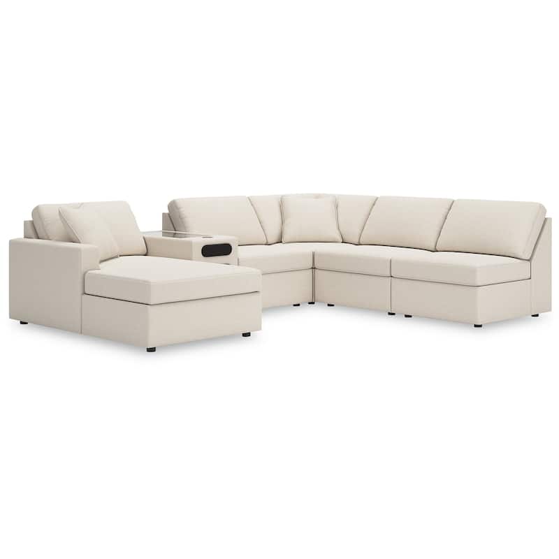 Signature Design by Ashley Modmax 6-Piece Sectional with Chaise and Audio Console - 140" W x 86" D x 36" H - Beige - Right Facing