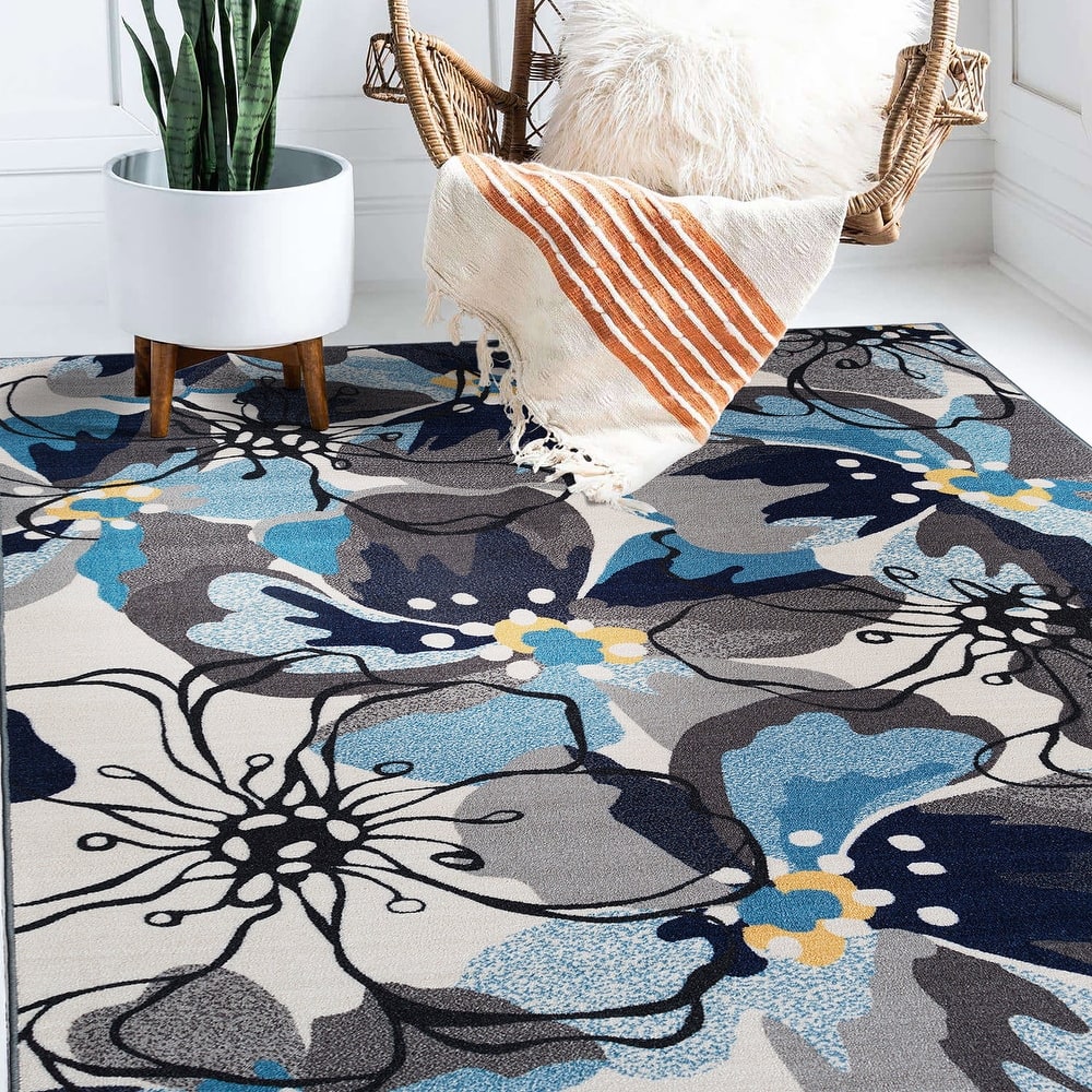 World Rug Gallery Modern Floral Non-Slip Area Rug