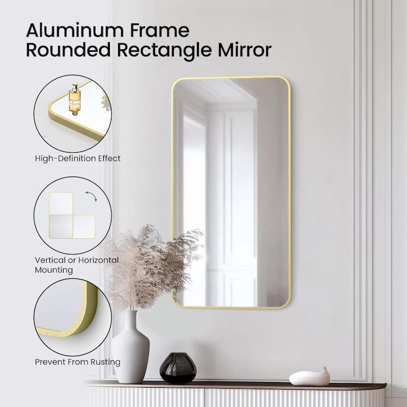 18 x 36 Inch Shatterproof Wall Mount Metal Frame Mirror