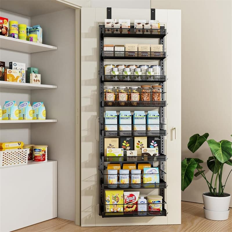 Over The Door Organizer Pantry Back of Door Pantry - 6.1"D x 17.2"W x 66.65"H - 8 Tier Black