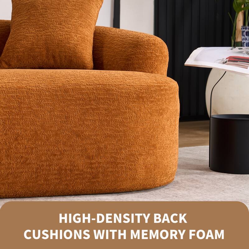 Chenille Deep Seat Loveseat Sofa, Full Compression Sponge Curved Loveseat Sofa, Cloud Floor Couch with 3 Pillows