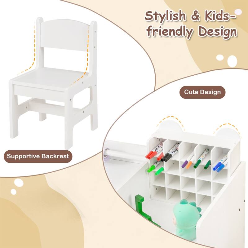 Gymax Kids Art Table & Chair Set w/Detachable Paper Roll Holder &