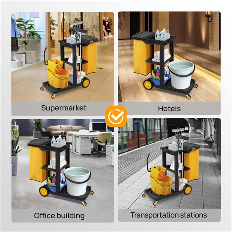 3 Tier Shelf Janitorial Cart Small 500lbs Capacity Commercial Cleaning Cart